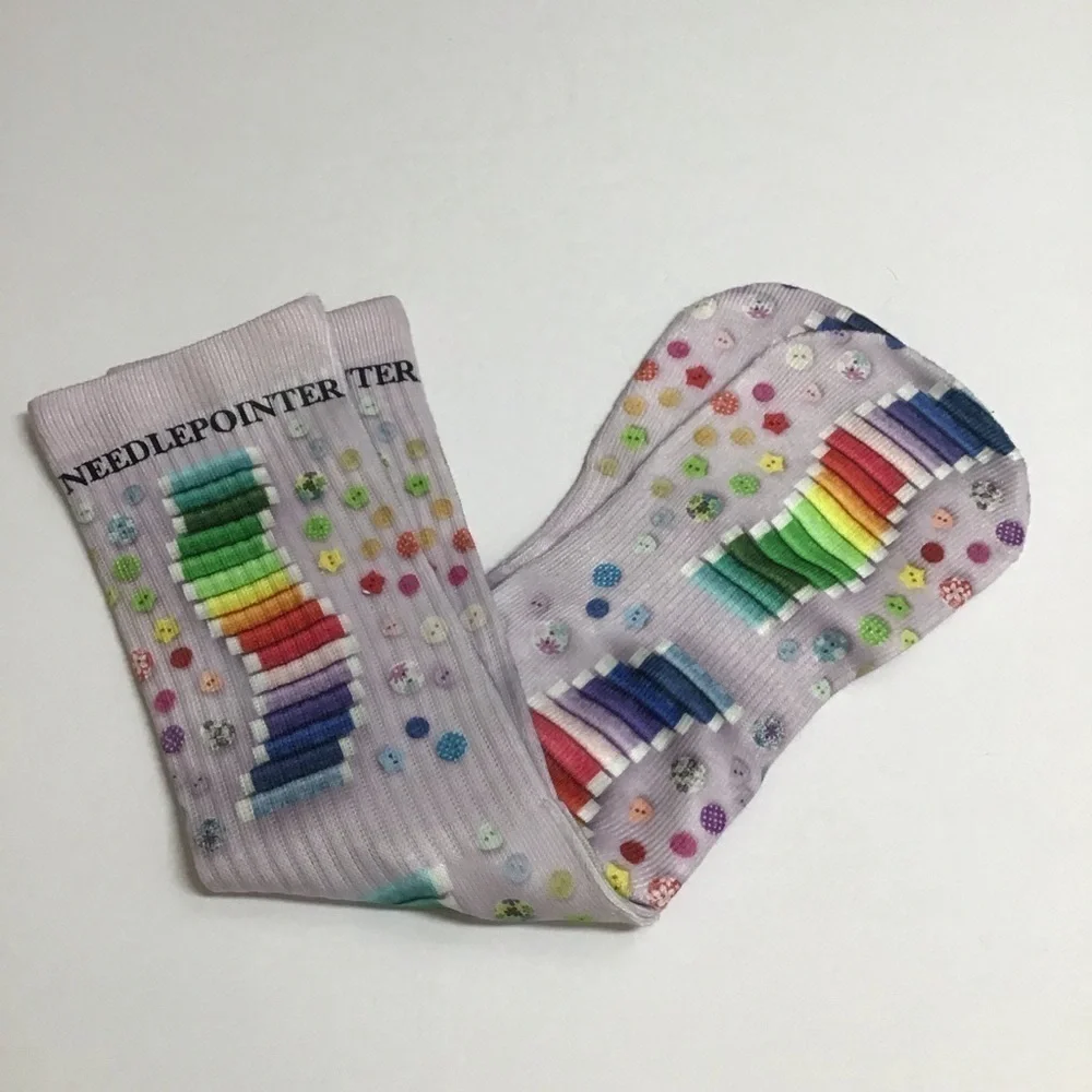 Needle-pointer MEDIUM Crew Socks Seamstress Fun Print Women’s Novelty Purple